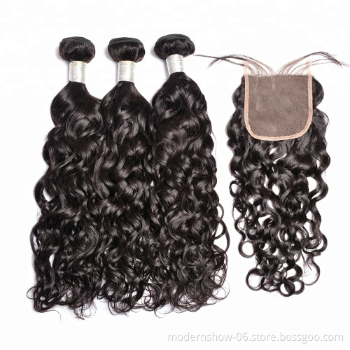 Large Stock Brazilian Virgin Hair Bundles With Closure , Factory Wholesale Price Cuticle Aligned Virgin Hair Different Texture